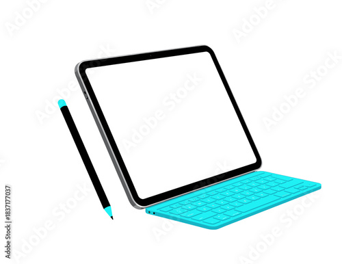 Tablet with Keyboard and Stylus Flat Design Illustration