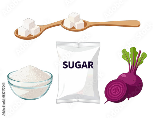 Sugar Cubes and Granulated Sugar with Beetroot Illustration