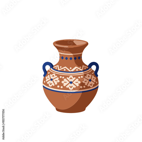 Traditional Brown Clay Amphora Vector Illustration