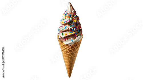 Ice Cream Cone with Sprinkles on White Background