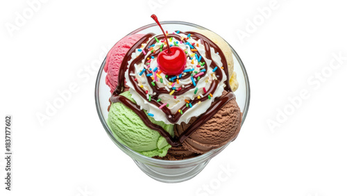 Ice Cream Sundae with Cherry, Sprinkles, and Whipped Cream