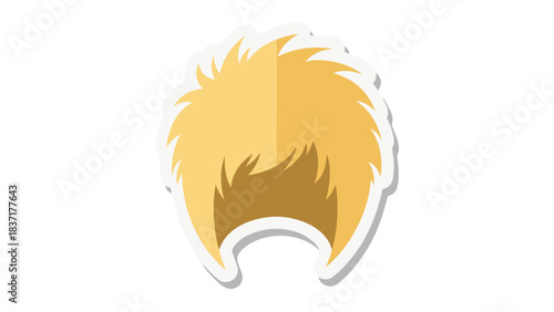 Stylized Illustration of a Blond Male Haircut with Shaggy Layers and Textured Fringe Against a Simple Black Background with White Outline
