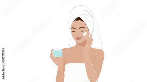 Woman Applying Cream to Face Illustration