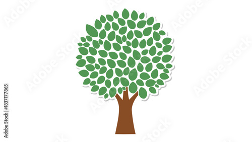 Stylized Green Leaf Tree With Brown Trunk Against Solid Black Background Simple Nature Symbol