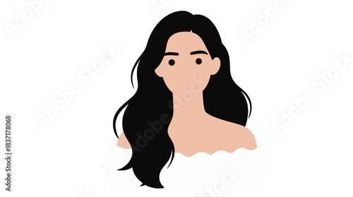 Young Woman in White Off-Shoulder Dress Flat Illustration