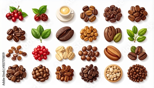 Coffee Beans and Roast Variations Icon Set Illustration