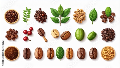 Coffee Beans and Roast Variations Icon Set Illustration