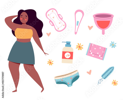 Woman intimate feminine hygiene female isolated set. Vector graphic design illustration