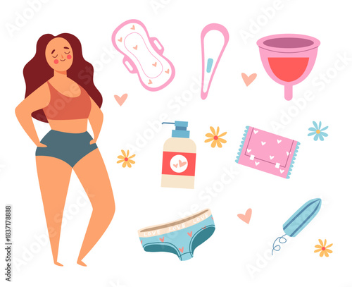 Woman intimate feminine hygiene female isolated set. Vector graphic design illustration