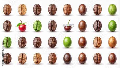 Coffee Beans and Roast Variations Icon Set Illustration