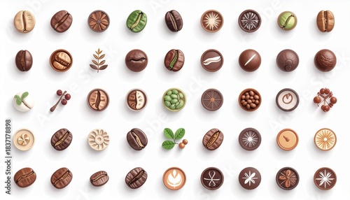 Coffee Beans and Roast Variations Icon Set Illustration