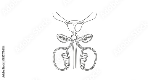Diagram of the male reproductive system showing the seminal vesicles, vas deferens, and prostate gland