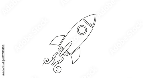 Simple outline drawing of a rocket ship launching upwards