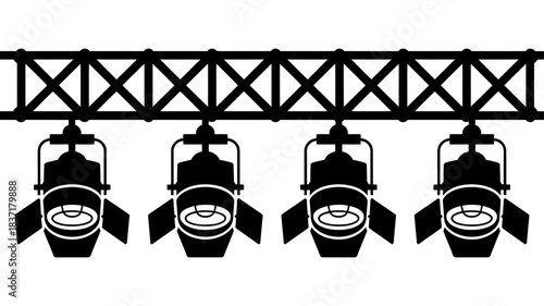 Stage lighting truss system with four spotlights, illuminating the performance space with modern, professional entertainment equipment. ready for show.
