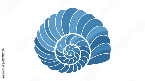 Stylized Nautilus Shell Spiral Pattern in Shades of Blue Against a Black Background