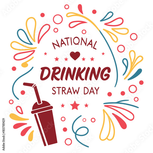 NATIONAL DRINKING STRAW DAY vector illustration isolated on white background
