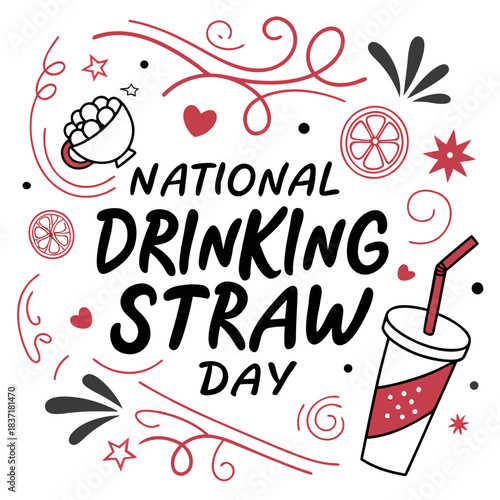 NATIONAL DRINKING STRAW DAY vector illustration 