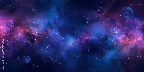 Abstract dark fantasy blue space nebula cloud background with deep galaxy light stars