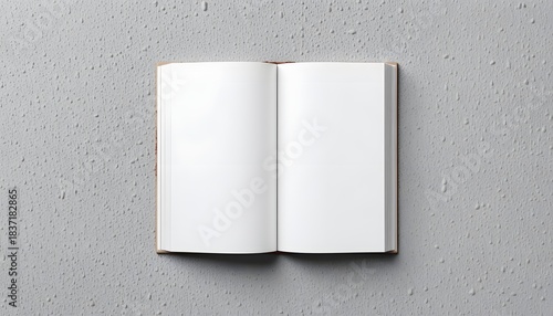 Open Blank Book on Textured Concrete Surface with Minimalist Aesthetic Background