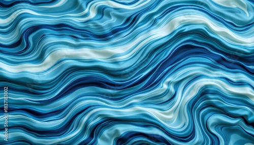 Dynamic Blue Waves Creating Fluid Abstract Background in Soothing Oceanic Tones