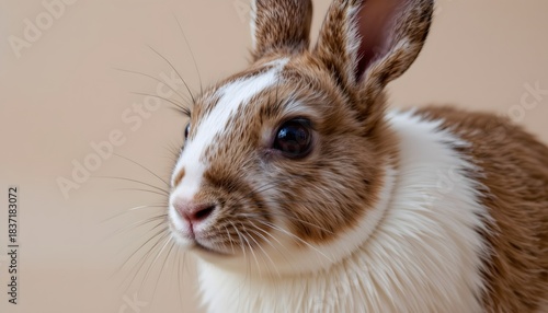 Close-Up Portrait of a Cute Brown and White Rabbit with Soft Fur and Expressive Eyes