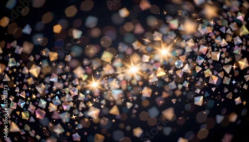 Abstract Colorful Sparkling Background with Glowing Lights and Geometric Shapes