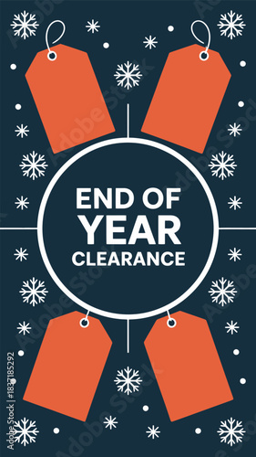 End of Year Clearance Sale with Price Tags & Snowflakes