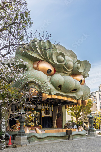 Lion of famous Namba Yasaka shrine in Osaka in Japan