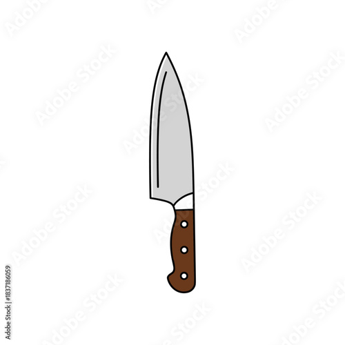 A sharp chefs knife with a wooden handle for cooking.