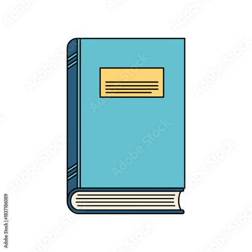 A Simple Blue Book with a Yellow Label on a White Background.