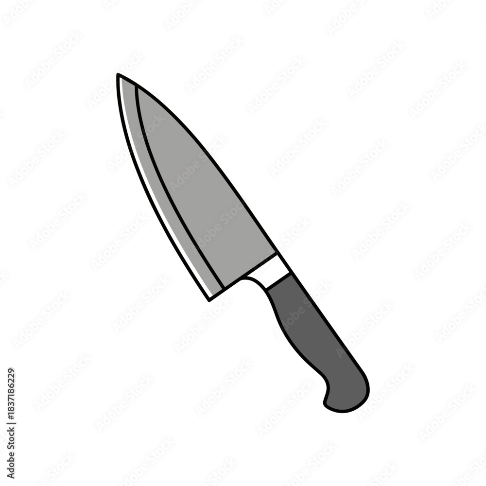 Fototapeta premium A simple illustration of a kitchen knife with a gray blade and a dark handle.