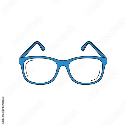 Blue framed eyeglasses hand drawn illustration isolated on white.