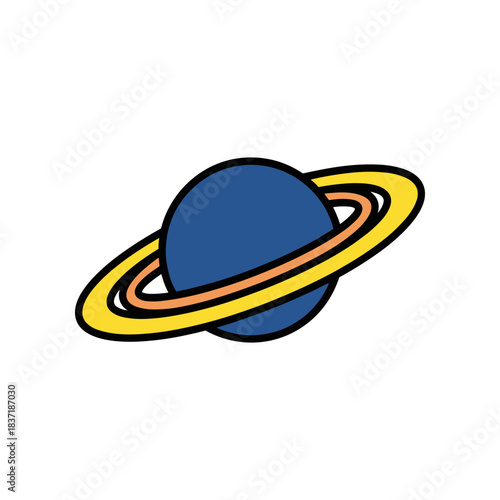 Cartoon Saturn with Rings a Celestial Body in Space.