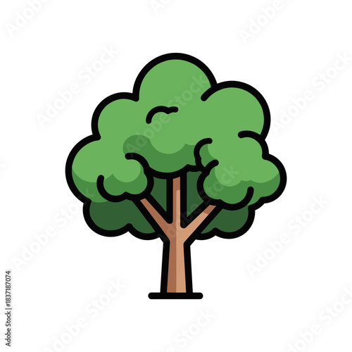Cartoon Tree with Green Foliage and Brown Trunk Illustration.