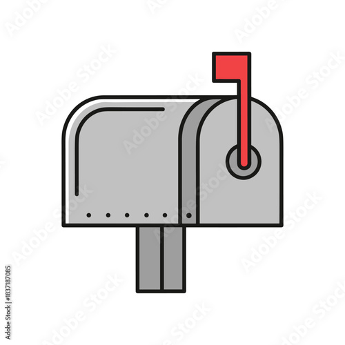 Classic American Mailbox with Raised Red Flag Icon.