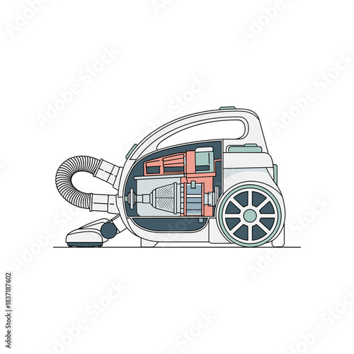 Cutaway illustration of a modern vacuum cleaner showing internal components.