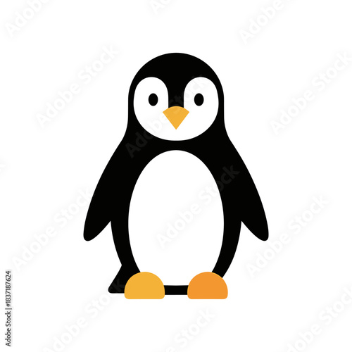 Cute Cartoon Penguin Standing Isolated on White Background.