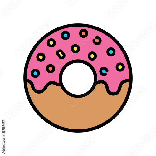 Delicious Donut with Pink Frosting and Colorful Sprinkles Illustration.