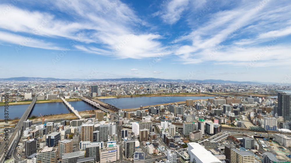 Fototapeta premium View from viewing deck Omeda sky building of Osaka in Japan