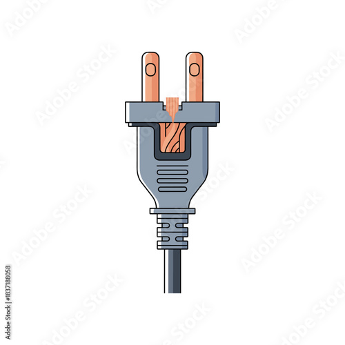 Electrical plug with two prongs and a power cord for connecting devices.