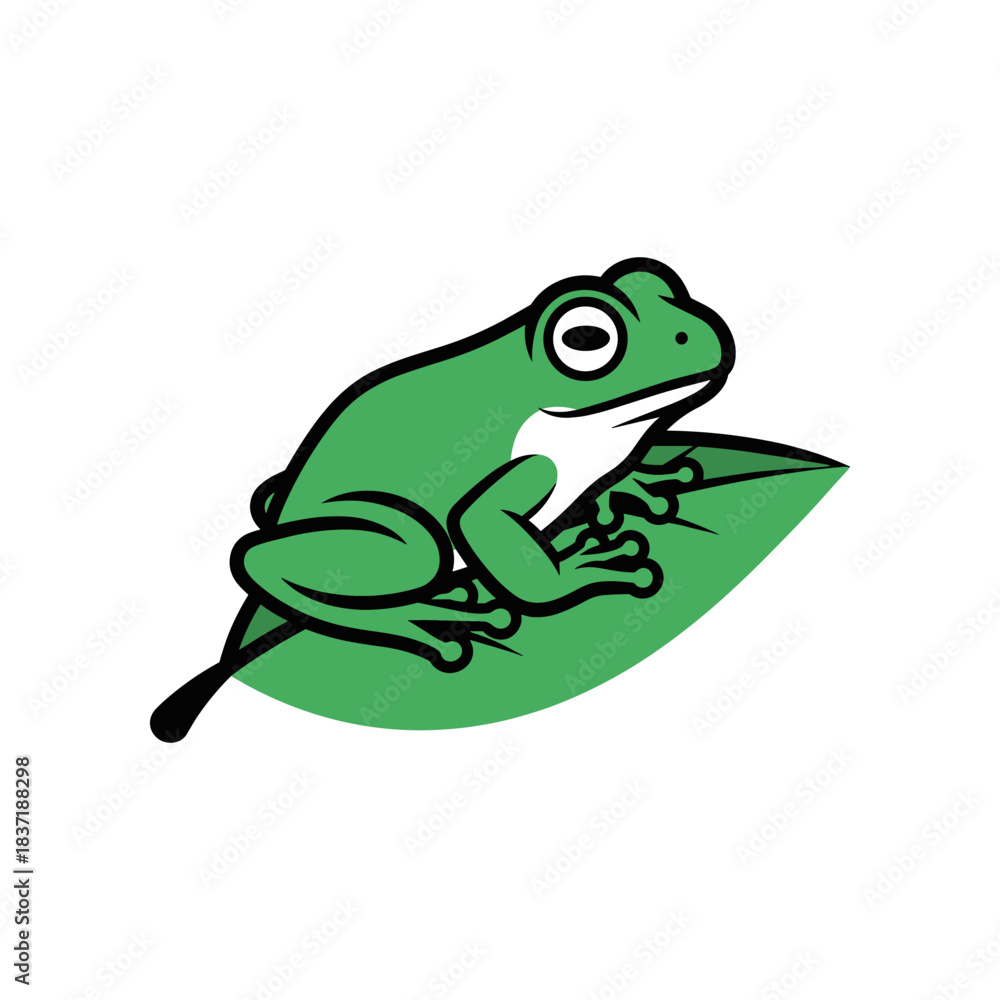 Fototapeta premium Green frog sitting on a leaf illustration.