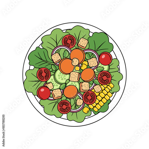 Fresh Salad with Vegetables and Corn on a Plate.