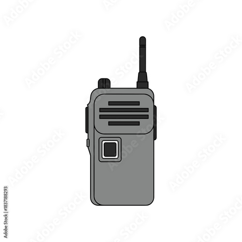 Gray Walkie Talkie Device with Antenna and Button.