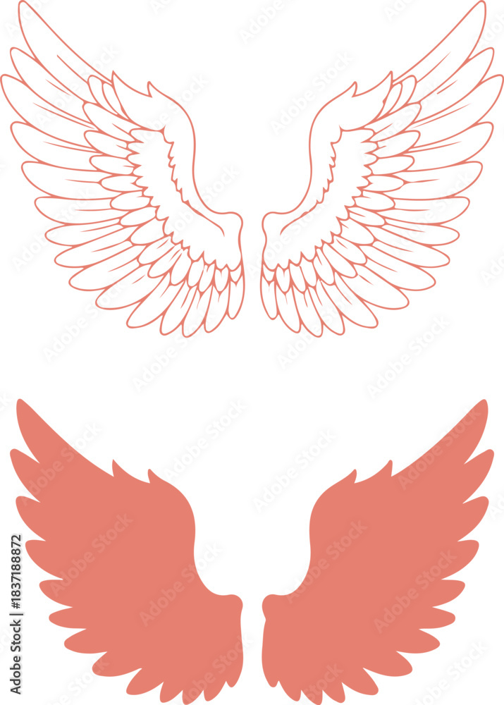 Naklejka premium Stunning angel wings design in outline and solid forms