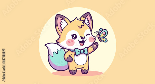 Cartoon fox with butterfly illustration perfect for childrens designs