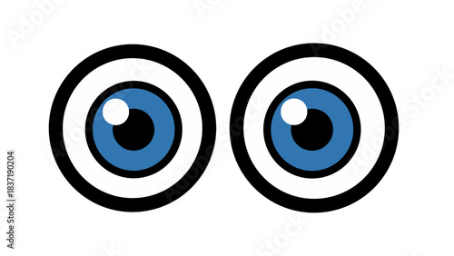 Two Cartoon Eyes With Bright Blue Irises And White Scleras On A Black Background