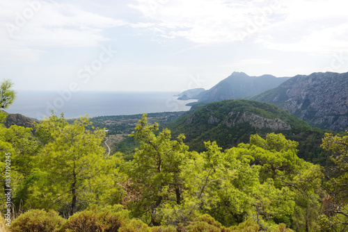 Fototapeta Naklejka Na Ścianę i Meble -  The view opening from Lykian path near Yanartas to Cirali beach, Antalya region, Turkey