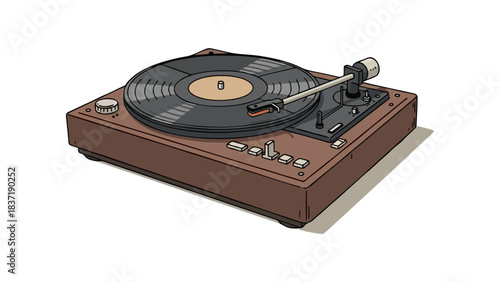 Vintage Turntable Record Player Retro Audio Equipment Illustration for Nostalgia and Music Lovers