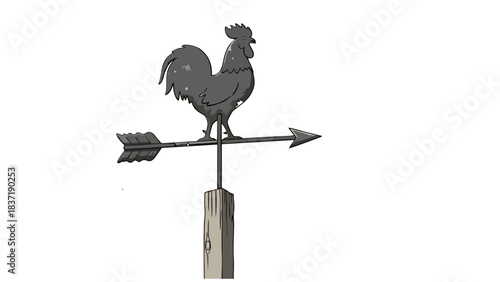 Classic Rooster Weathervane Silhouetted Against White Background Rustic Farmhouse Decor