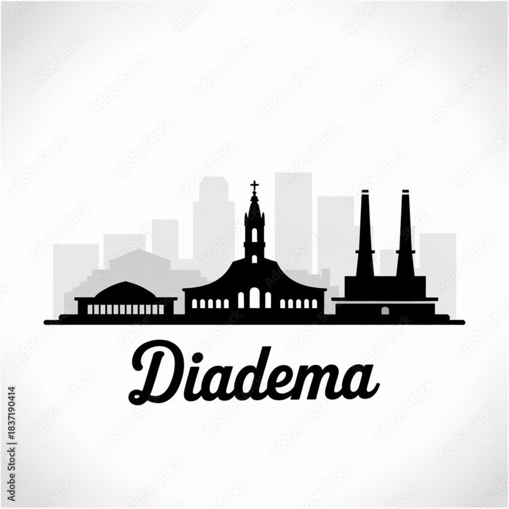 Fototapeta premium Diadema, São Paulo Skyline Silhouette — Metropolitan Industrial Icons and Cultural Landmarks Vector Illustration